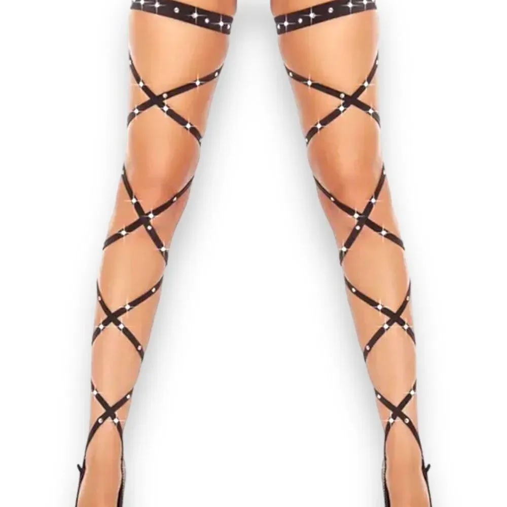 Black Diamond Studded Leg Wraps NEW